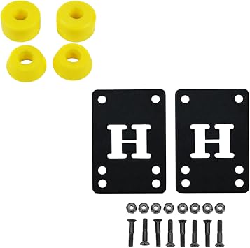 Dime Bag Skateboard Bushings for 2 Trucks + Riser Pads and 1" Phillips Hardware 94A Yellow
