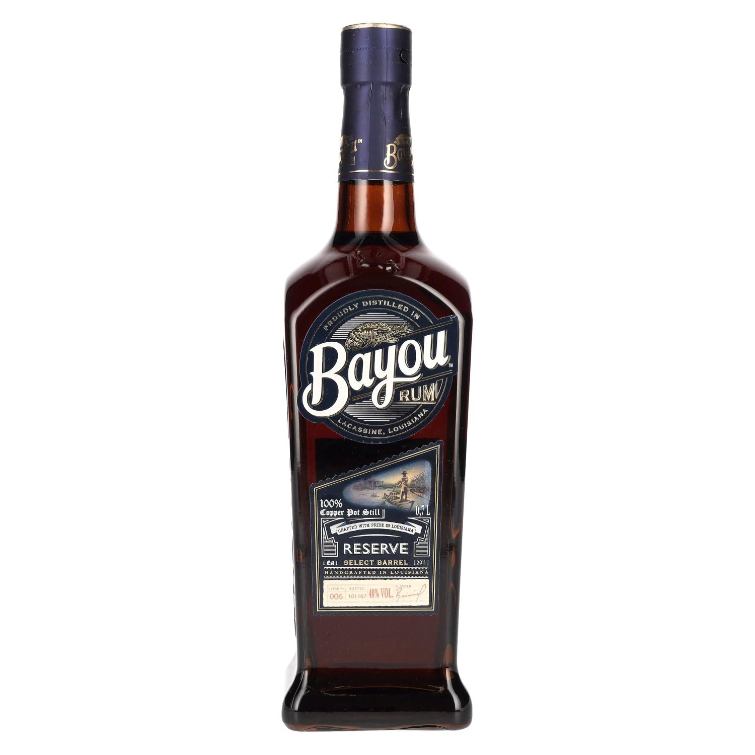 BayouReserve Rum 70cl, 40% ABV, Handcrafted, Pot-distilled, Gluten Free Rum, Made in Louisiana, USA