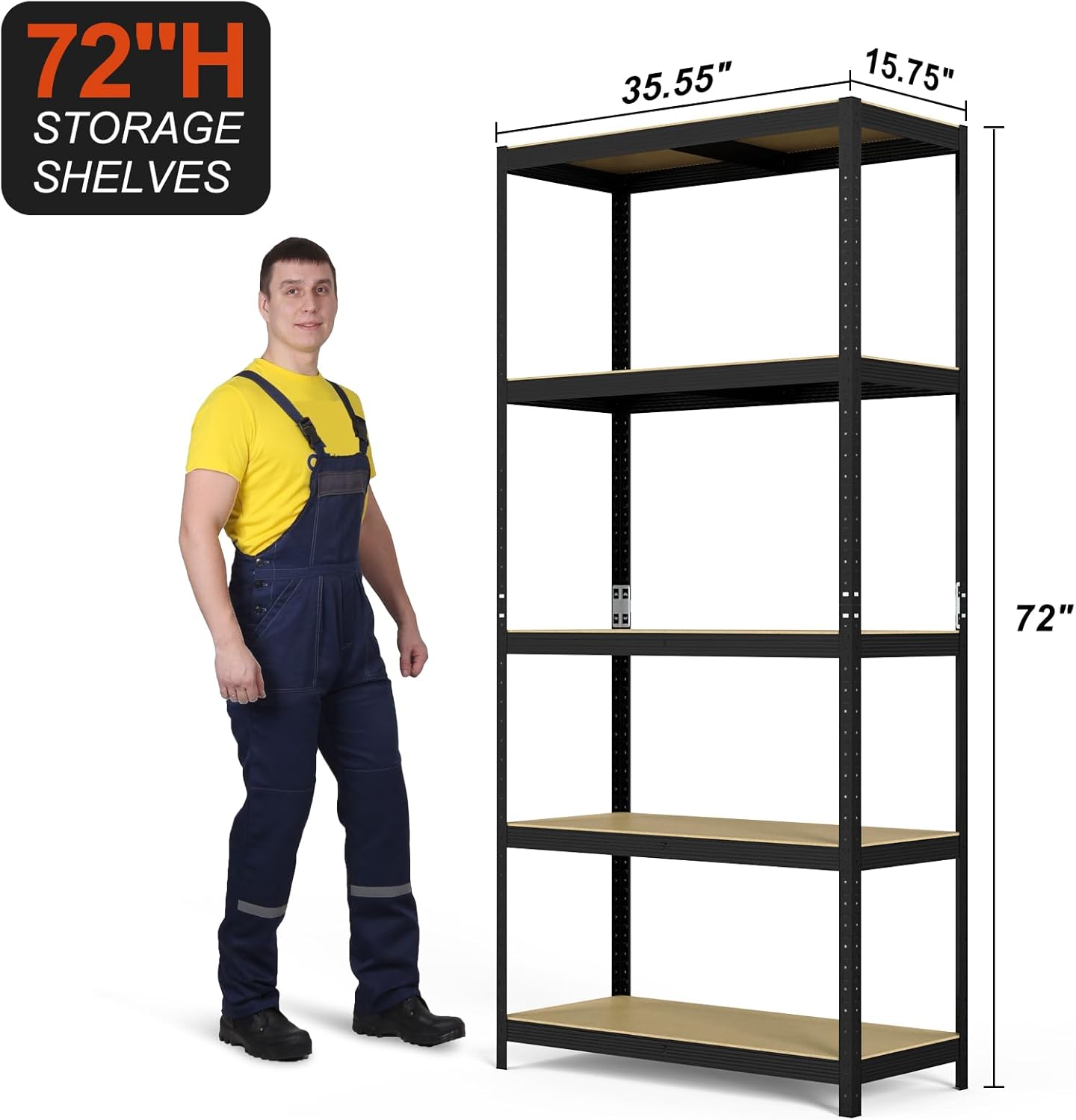 72" H Storage Shelves, 2000 Lbs, 5 Tier Garage Storage Shelving, 35.5" D X 15.75" W X 72" H Adjustable Metal Shelves For Garage Shelves Utility Rack Shelf, Ideal For Kitchen, Warehouse, Basement