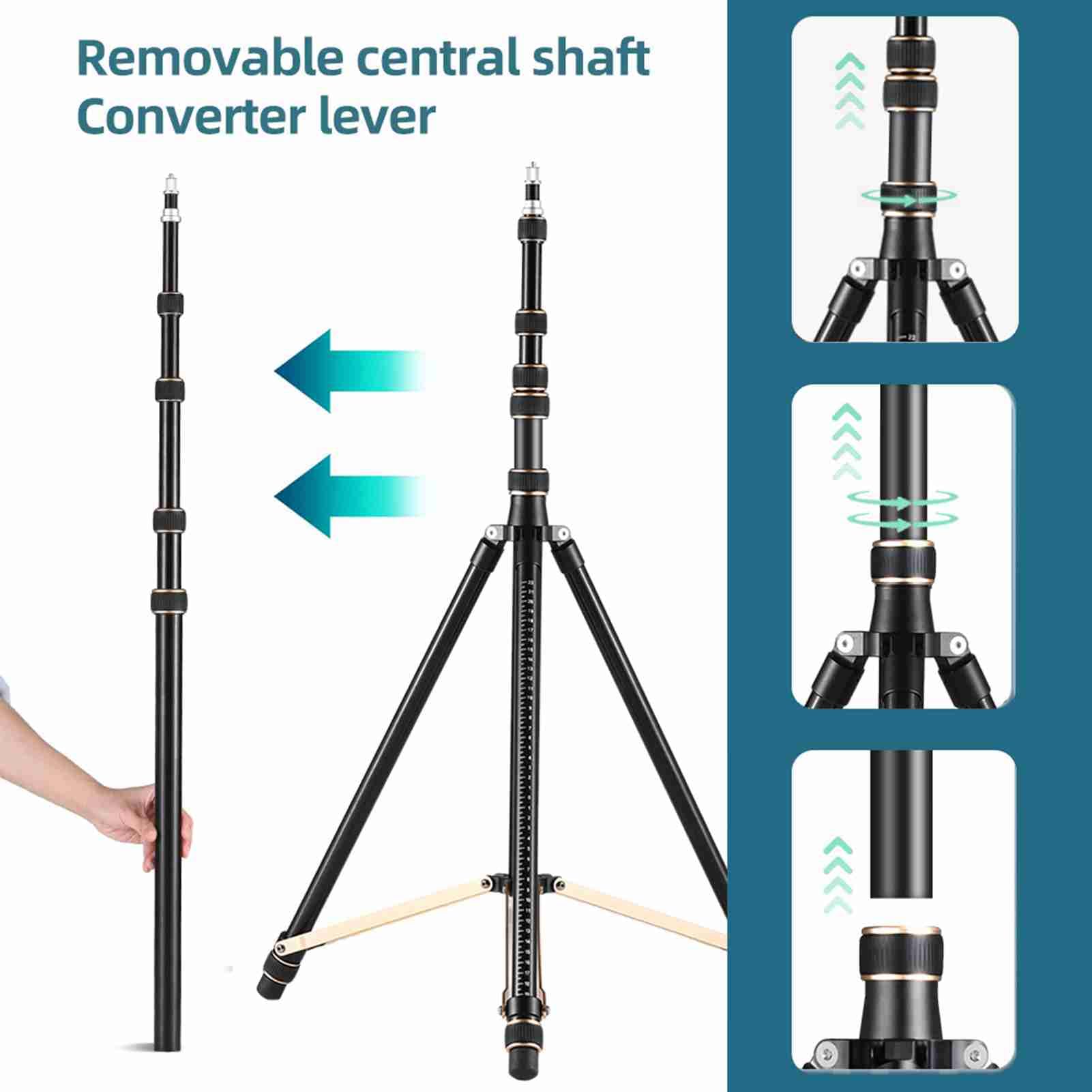 Regulowany Stojak na lampę Wideo ze Stopu Aluminium do Lampy Pierścieniowej LED Wygodne Pokrętło Regulacji 252 Cm/99 Cali do Filmowania Fotografii (Włókno węglowe)