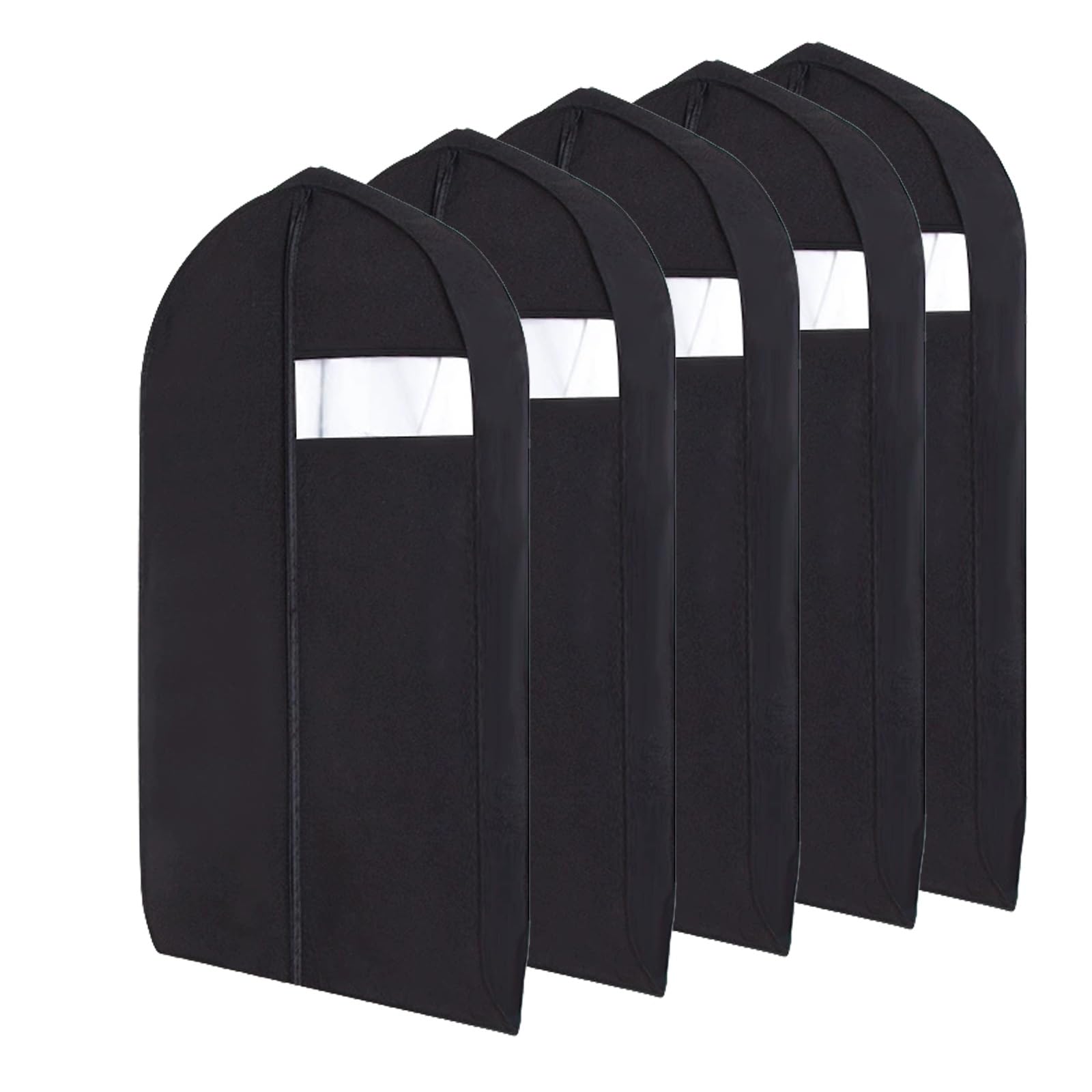 5 Paquetes de Porta Trajes Caballero, Fundas Ropa de Novia con Ventana Transparente, Funda Traje, para Suéter, Abrigos, Vestidos(Black,60 * 100cm/24 * 39in)