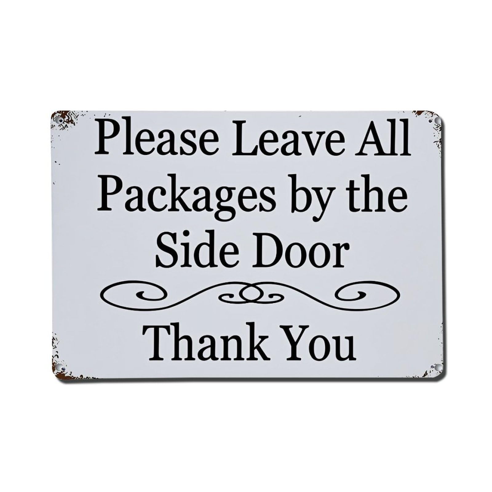 Please Leave All Packages By Side Door Thank You Retro Metal Tin Sign, Vintage Decor Art Poster for Bar, Home, Man Cave, Kitchen, Laundry Room Gift 8x12Inch