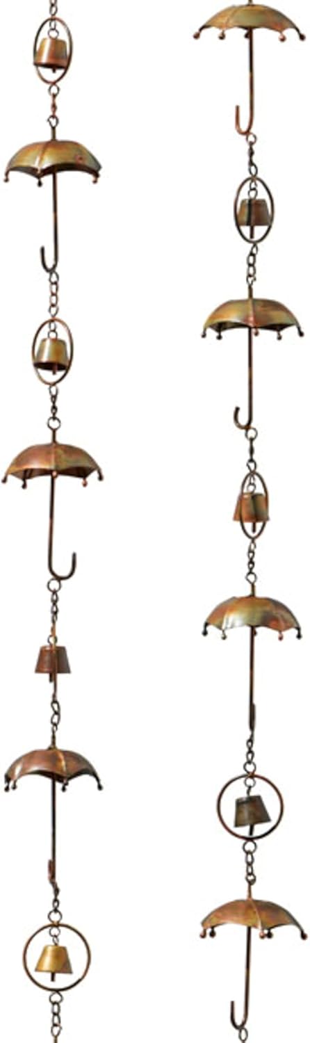 Ancient Graffiti Umbrella & Bell Rain Chains, Copper Colored, Pack of 2