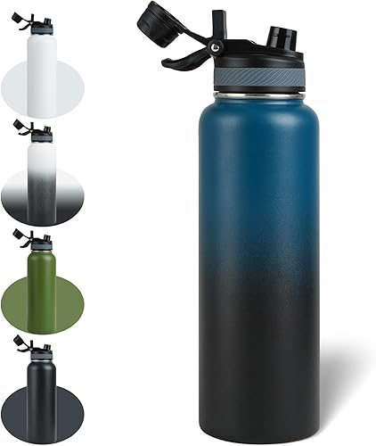 Botella de agua aislada con popote, tapa de doble uso, botella de agua deportiva de acero inoxidable, para bebidas frías y calientes, termo aislado