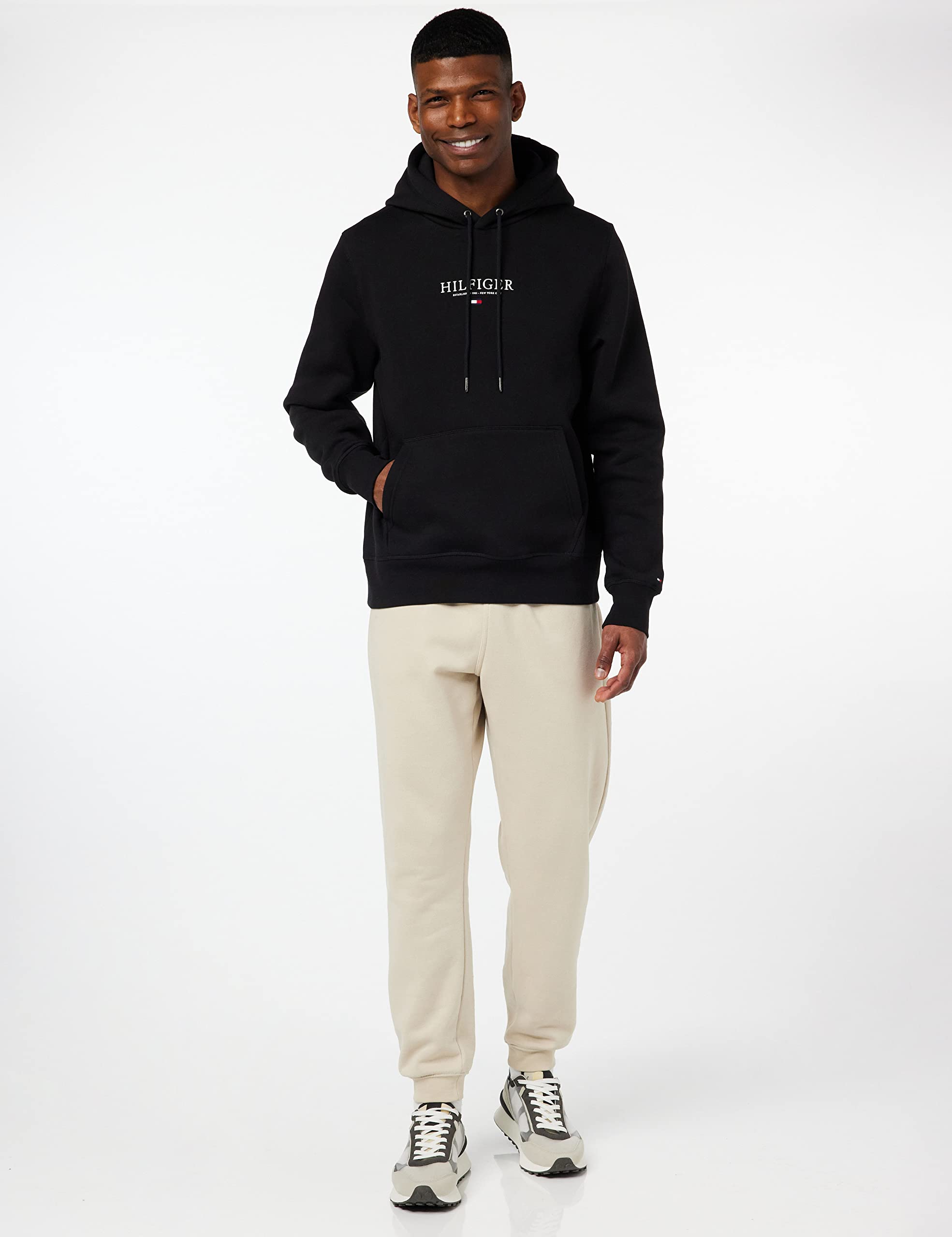 Tommy Hilfiger Męska bluza z kapturem z logo Hilfiger, czarna, S, Czarny, S