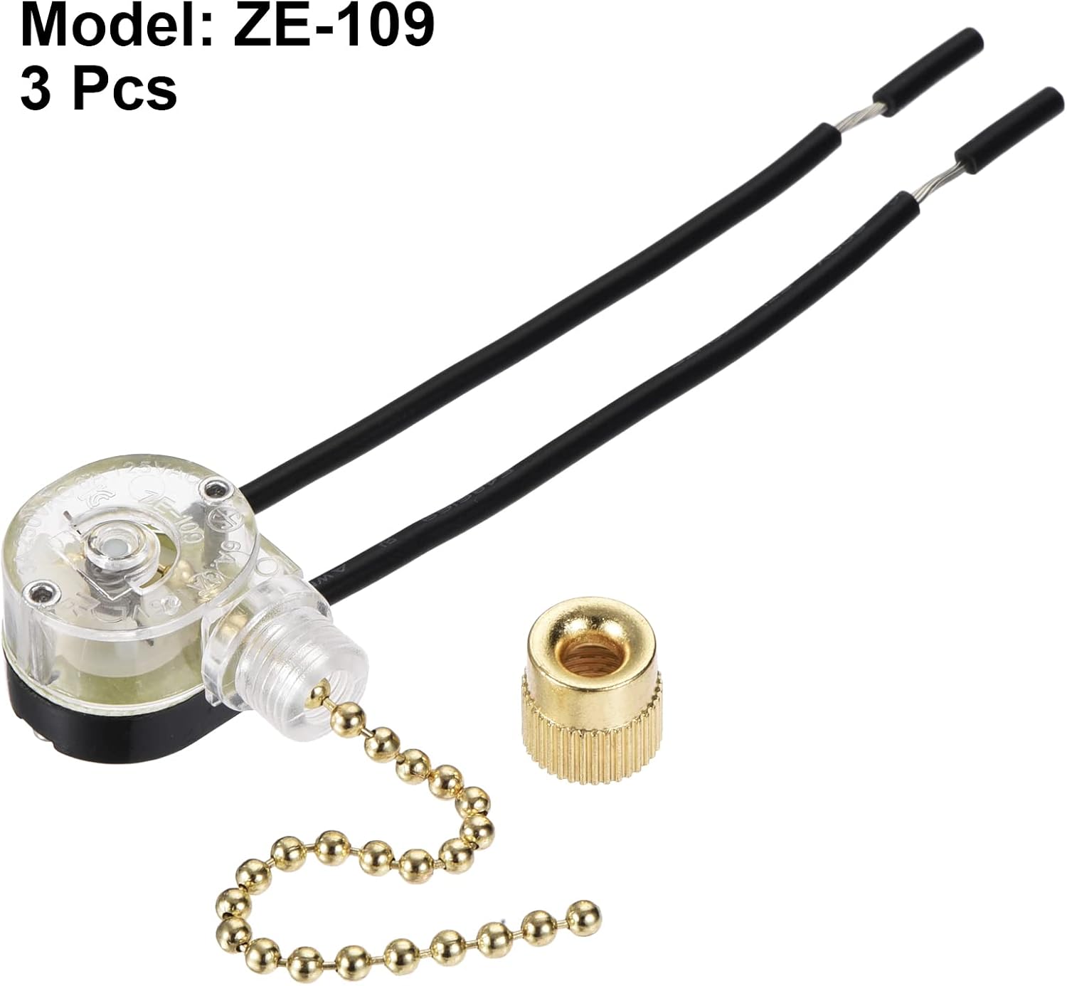 MECCANIXITY Pull Chain Switch On-Off Speed Replacement ZE-109 for Ceiling Fan Lamp Light Clear Golden Pack of 3