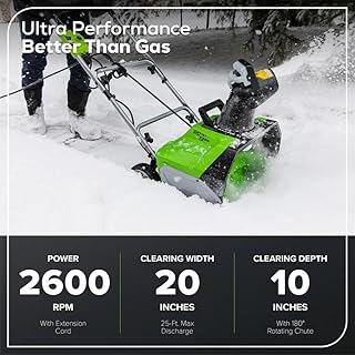 Greenworks 13 Amp 20-Inch Corded Electric Snow Blower-Walk-Behind Snow Thrower with 180° Adjustable Chute & 30FT Throwing Distance & 8" Clearing Depth, Ideal for Driveway, Walkway & Yard Snow Removal