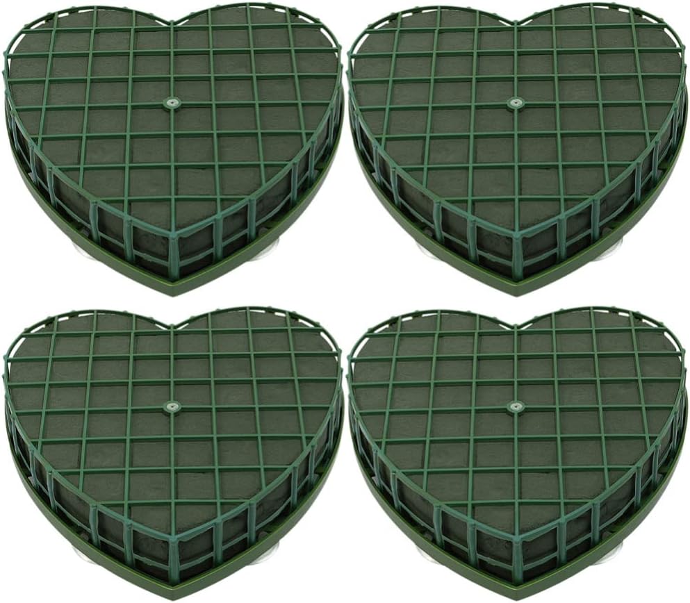 COHEALI Heart-Shaped Floral Foam Blocks with Suction Cups 4Pcs Green Wet Foam for Car Decoration Wedding and Party Floral Arrangements DIY Florist Supplies 7.9X7.7X1.6 Inches