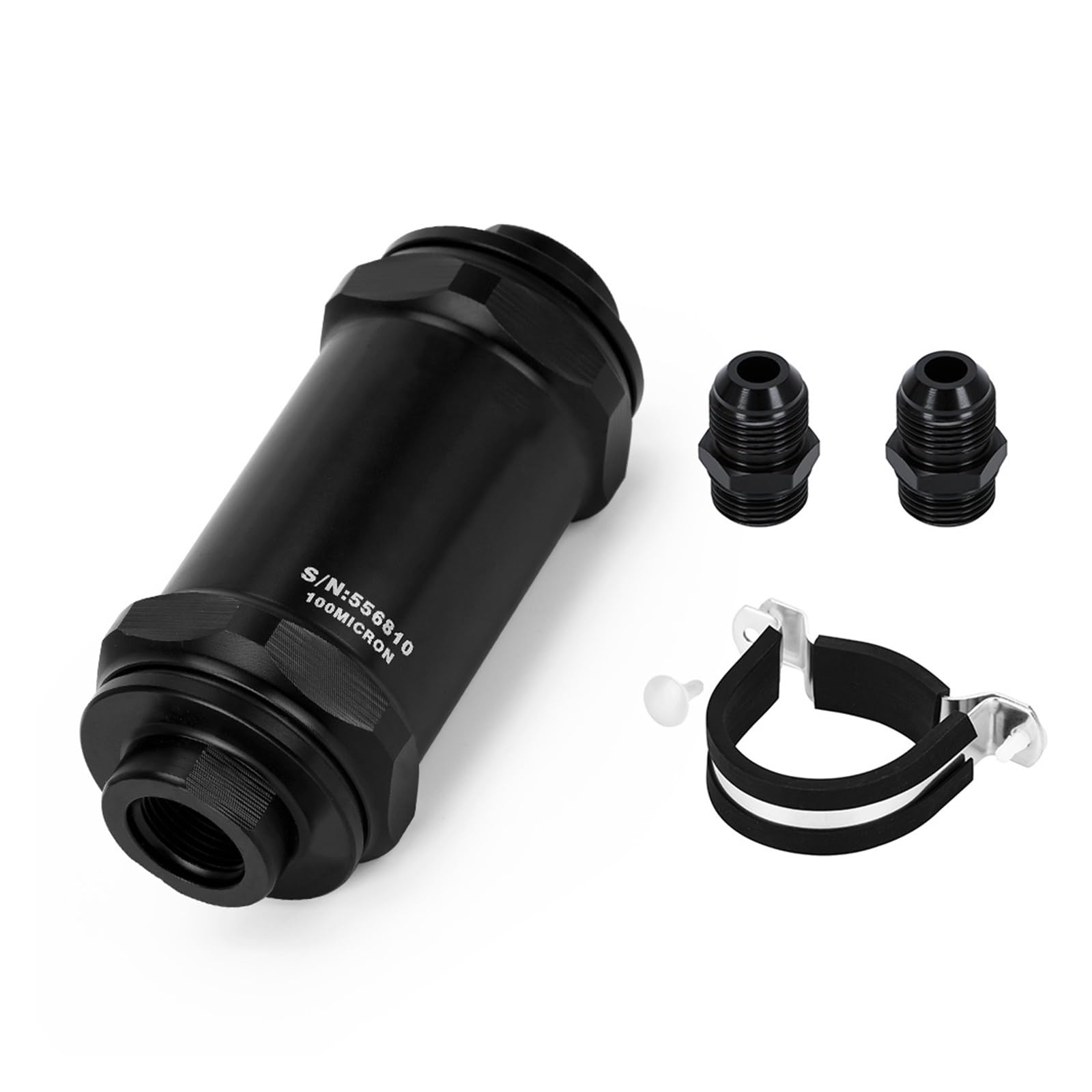 Filtro Carburante in Linea AN6 / AN8 / AN10 Nero Etanolo E85 con Elemento in Acciaio Inossidabile da 100 Micron e Adesivo (Color : Black AN10 Fitting)