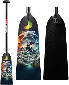 Z&J SPORT Dragon Boat Paddle Full Carbon Fiber with T Handle, IDBF Approved Paddle with Graphics for Dragon Boat