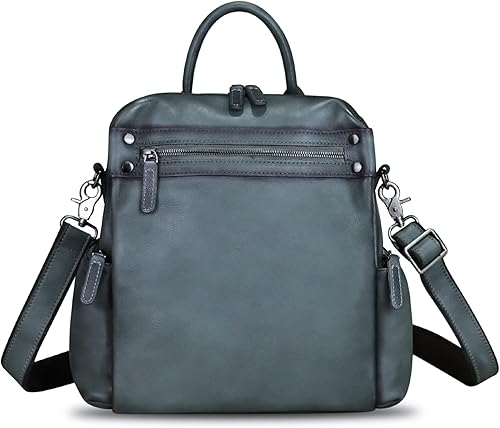 Miniatura 3 de Mochila de cuero genuino para mujer, estilo vintage, hecha a mano, de cuero suave, mochila convertible, bolsa de hombro para computadora portátil