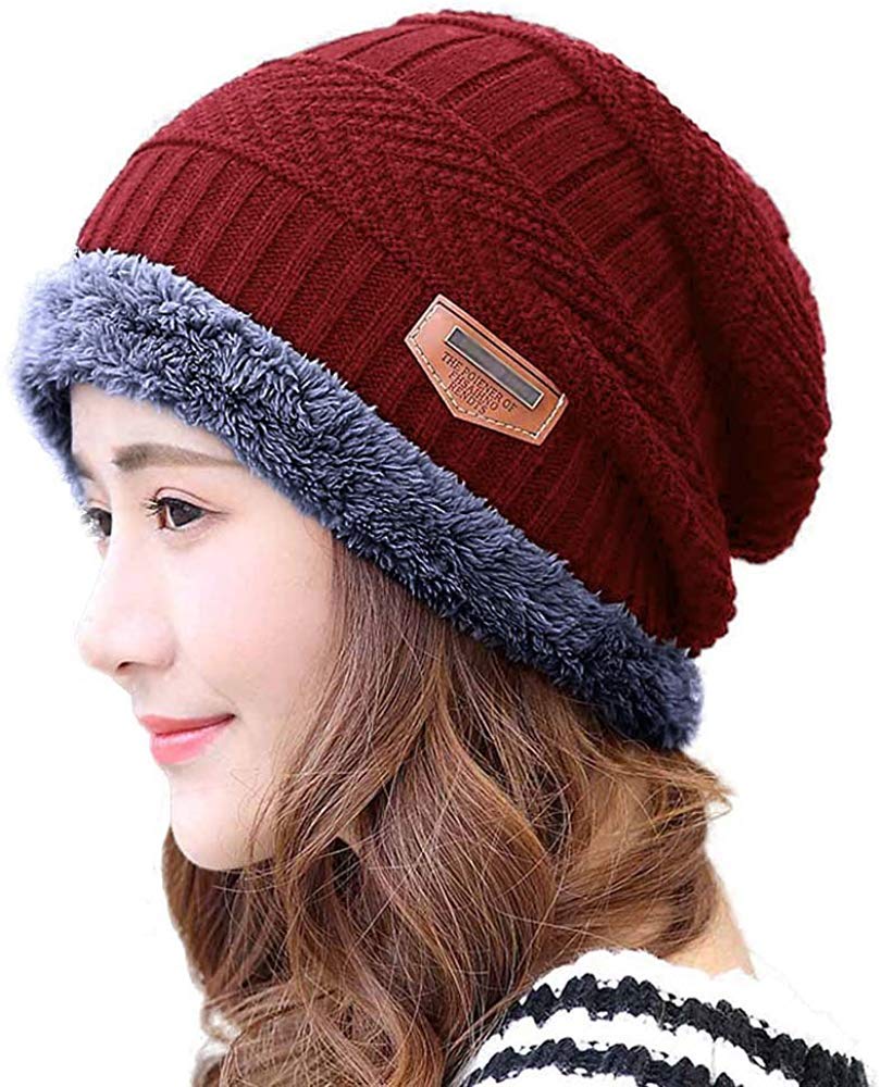 mukhaksh Girl’s/Ladies/Women Winter Woolen Red with Fold Cap/Beanie-picture-13