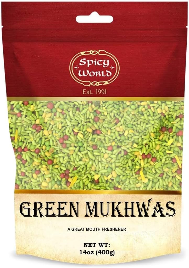 Spicy World Green Mukhwas 14 Oz - Indian Mouth Freshener Candy | Resealable Bag |