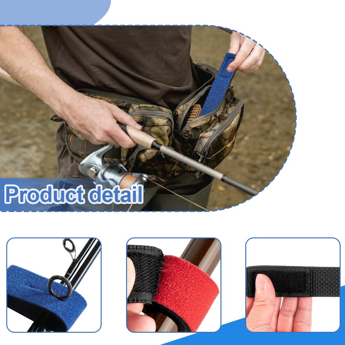 Lot de 6 sangles de canne à pêche réglables en caoutchouc, protection pour canne à pêche à la carpe, fourreau et housse canne a peche, support pour lancer peche