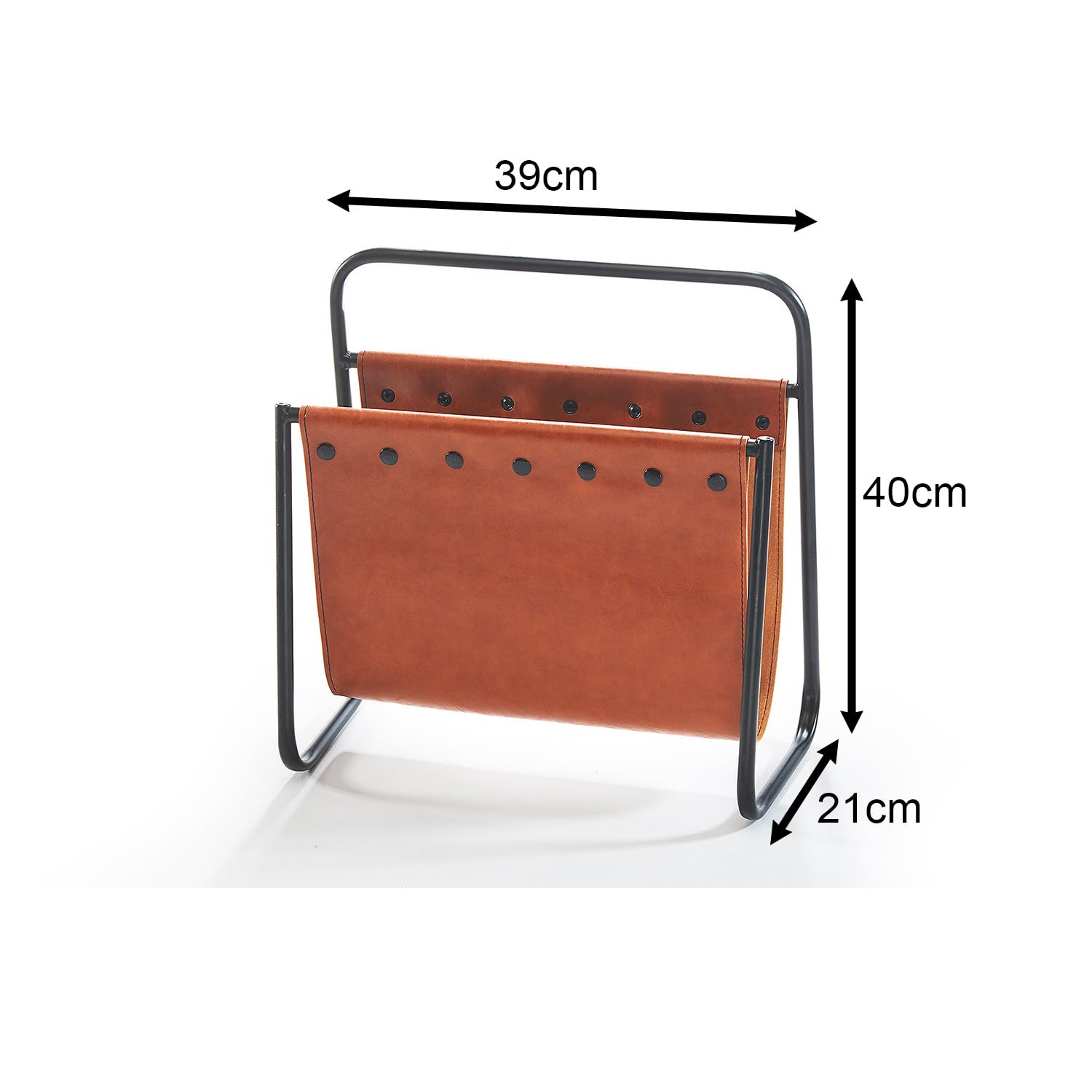 Kobolo Zeitungsständer Magazinsammler aus Metall und Kunstleder braun 39x21x40 cm