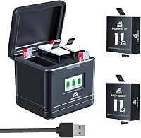 Set 2 acumulatori Homesuit Enduro 1800 mAh cu încărcător LCD cu 3 canale, compatibil cu GoPro Hero 11 Black, Hero 10 Black, Hero 9 Black 1