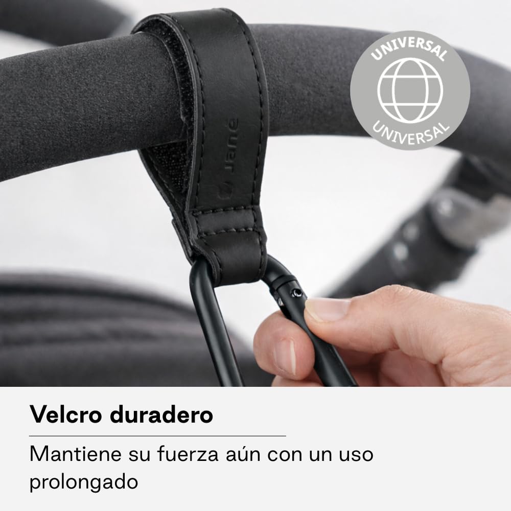 Jané Ganci Universali per Passeggino Set 2 Pezzi Fino a 5 kg Cinghie Regolabili Antiscivolo Nero