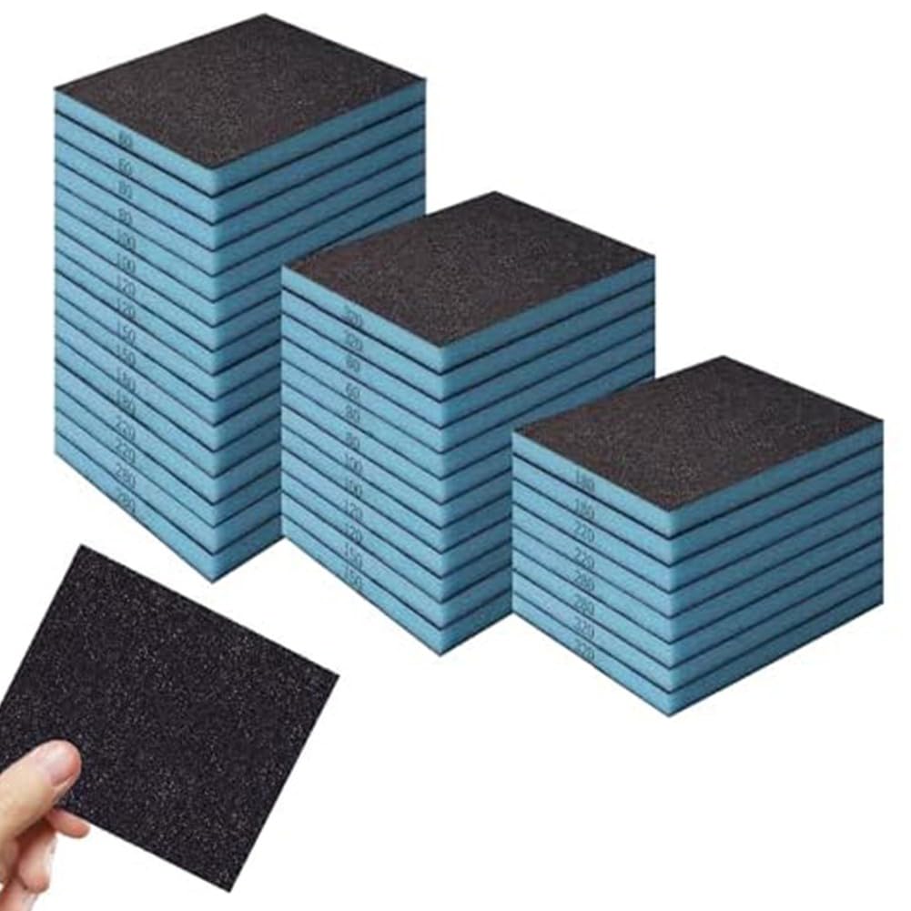 EasyByMall Confezione da 36 spugne abrasive morbide, grana 9 P60-P320, lavabili a secco e a umido, riutilizzabili, per legno e metallo, 100 x 70 mm