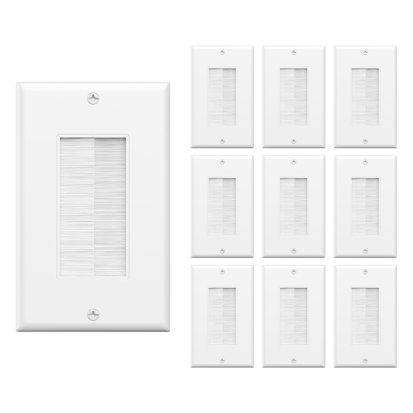 VCE Brush Wall Plate 10-Pack, Cable Pass Through Insert for Wires, Single Gang Cable Access Strap, Wall Socket for HDTV, HDMI, Home Theater Systems, White