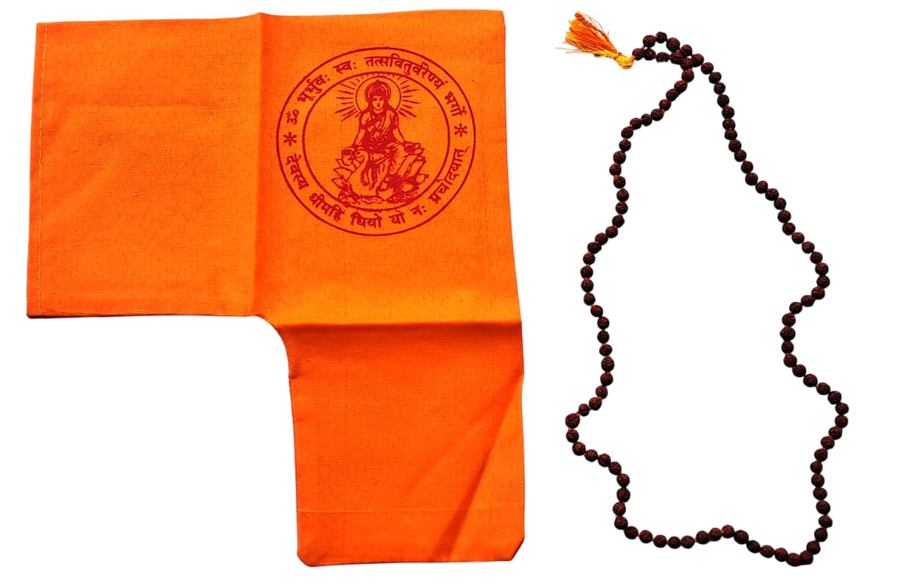 TRIPADA Panchmukhi Rudraksh (108+1 Beads, 5mm Five Face Rudraksh) Mala set with Gayatri Mantra Print Gomukhi,Japa Mala Bag, Prayer Meditation Bag, Prayer Beads Bag for Chanting Mantra,-image-8