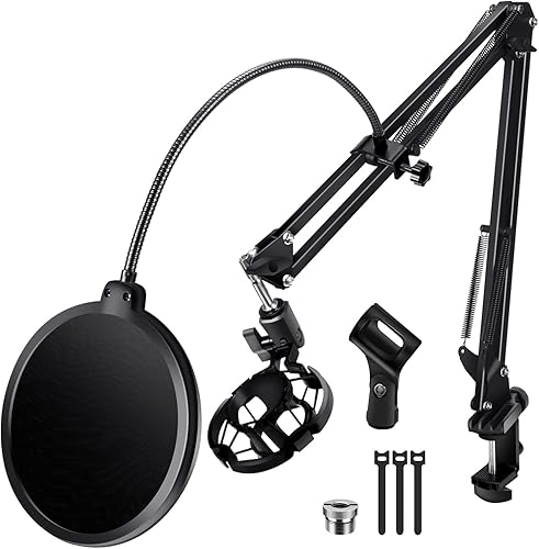 BILIONE Soporte de micrófono, soporte de brazo de micrófono para Blue Yeti QuadCast S SoloCast Snowball AM8 y otros micrófonos, con filtro pop