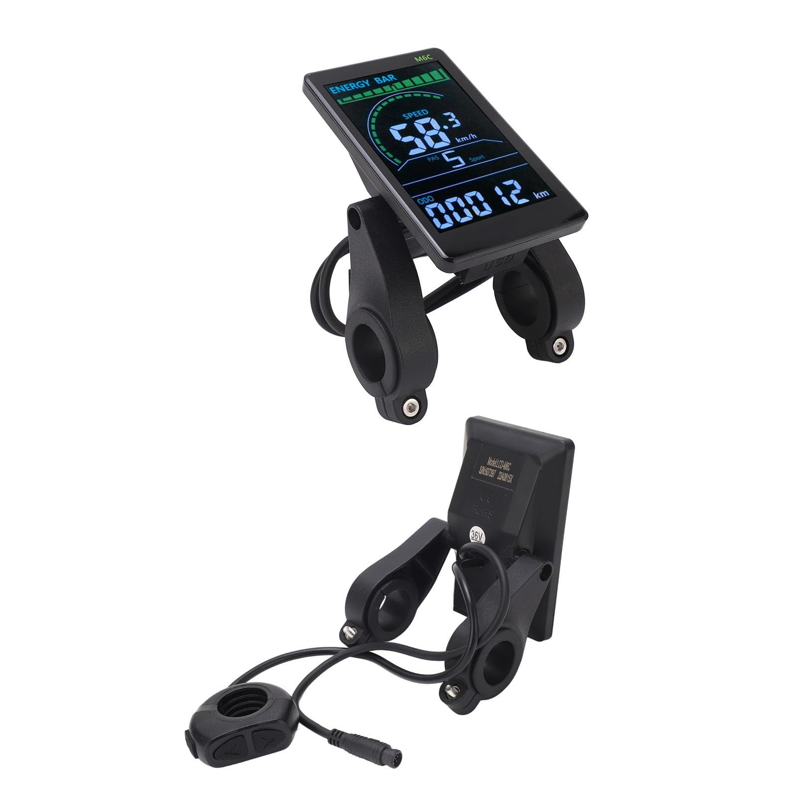 BuyWeek komputer rowerowy, 24 V 36 V 48 V 60 V M6C rower elektryczny LCD wyświetlacz miernik prędkości rowerowy licznik E-Bike LCD panel z 6 Pin wodoodpornymi kablami reflektor złącze