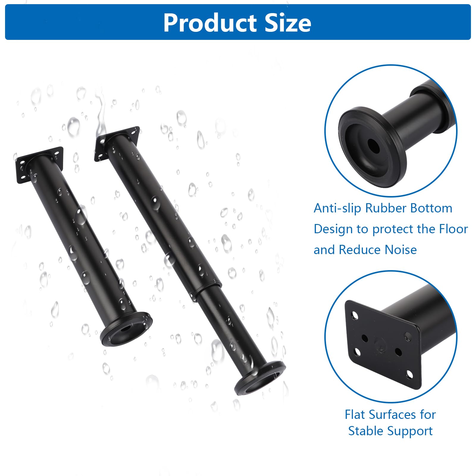SHUESS 8 patas para muebles de metal, 25 – 42 cm, ajustables, color negro, altura ajustable, patas para muebles, para armario de TV, sofá, silla de baño, etc