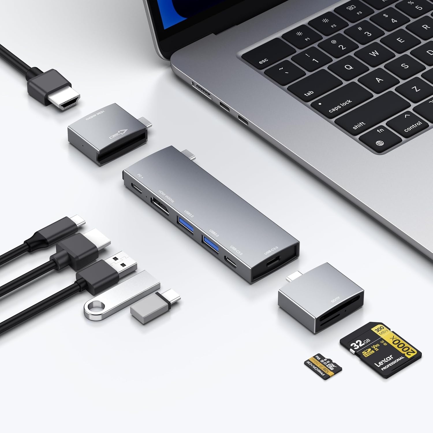 MacBook用のUSB Cハブ、USB-Cハブ8-in-2、2 HDMI 4K 60Hz、2 USB A Data Ports MicroSD SD Card Reader for MacBook Pro 13インチ、MacBook Air M1 M2 M3 iPad Dell XPS、Lenovo ThinkPad、HPラップトップ