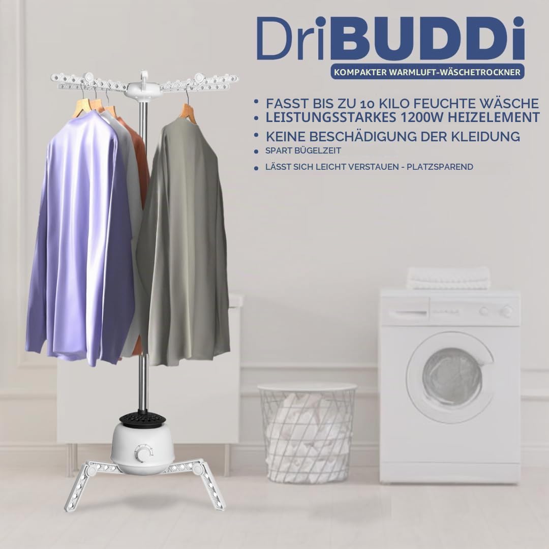 DriBUDDi Compact Elektrischer Wäschetrockner – Tragbarer 850-W-Trockner mit 10-kg-Kapazität, knitterfreie & schonende Trocknung, energiesparend, neues Design 30% effizienter