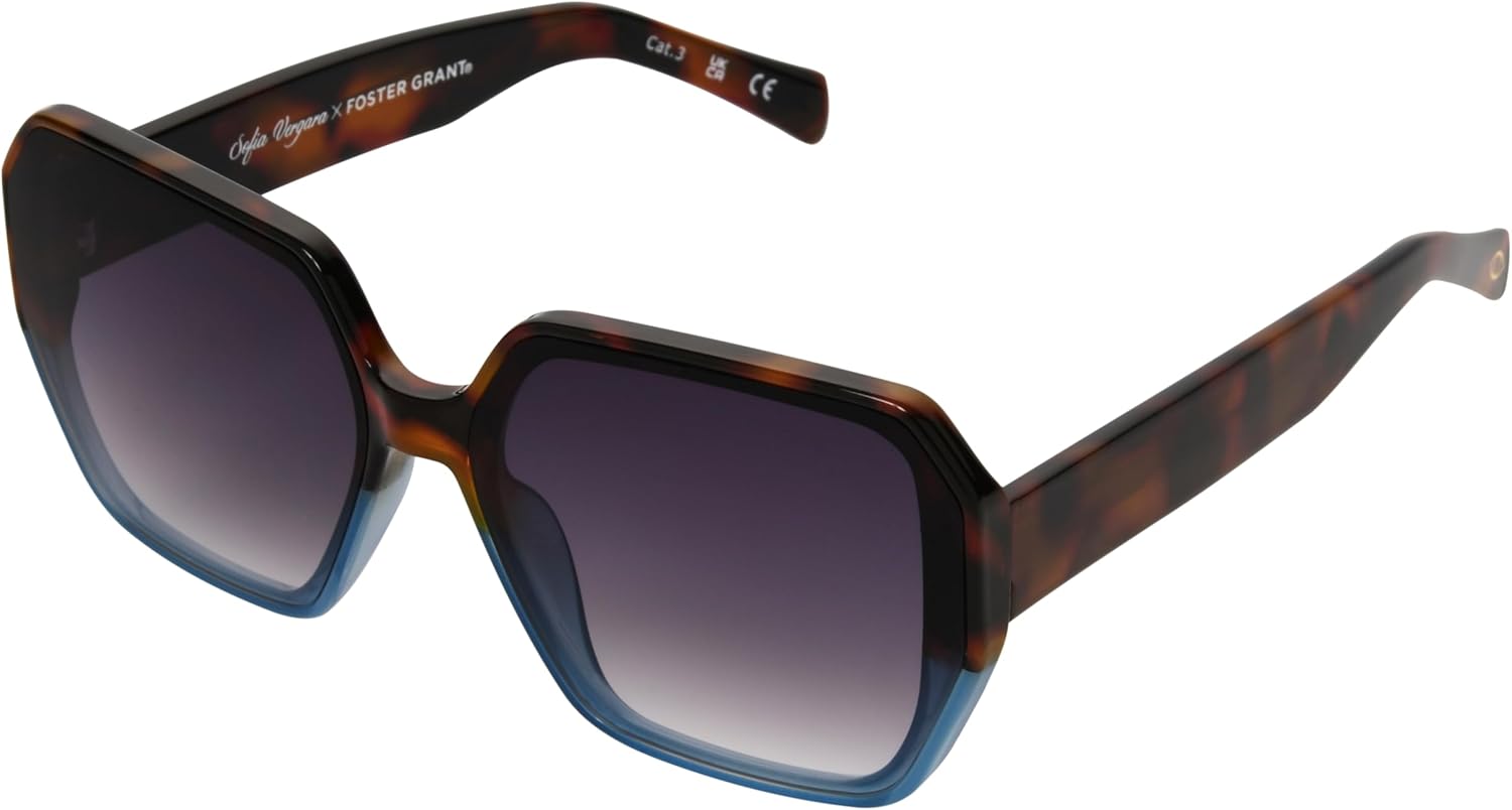 Foster Grant Sofia Vergara x Women's Limited Edition Geo Square Sunglasses, Tortoise, 63 mm
