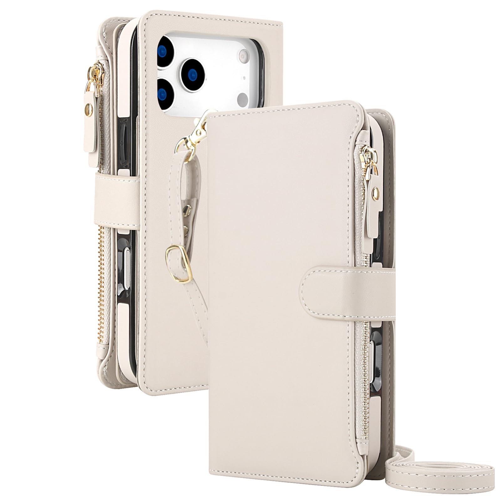 FDUJINH Wallet Case for Iphone 17 Pro Max/17 Pro/17 Air/17, High Capacity Flip Leather Cover Magnetic Detachable Crossbody Strap Shell,White,17 Air