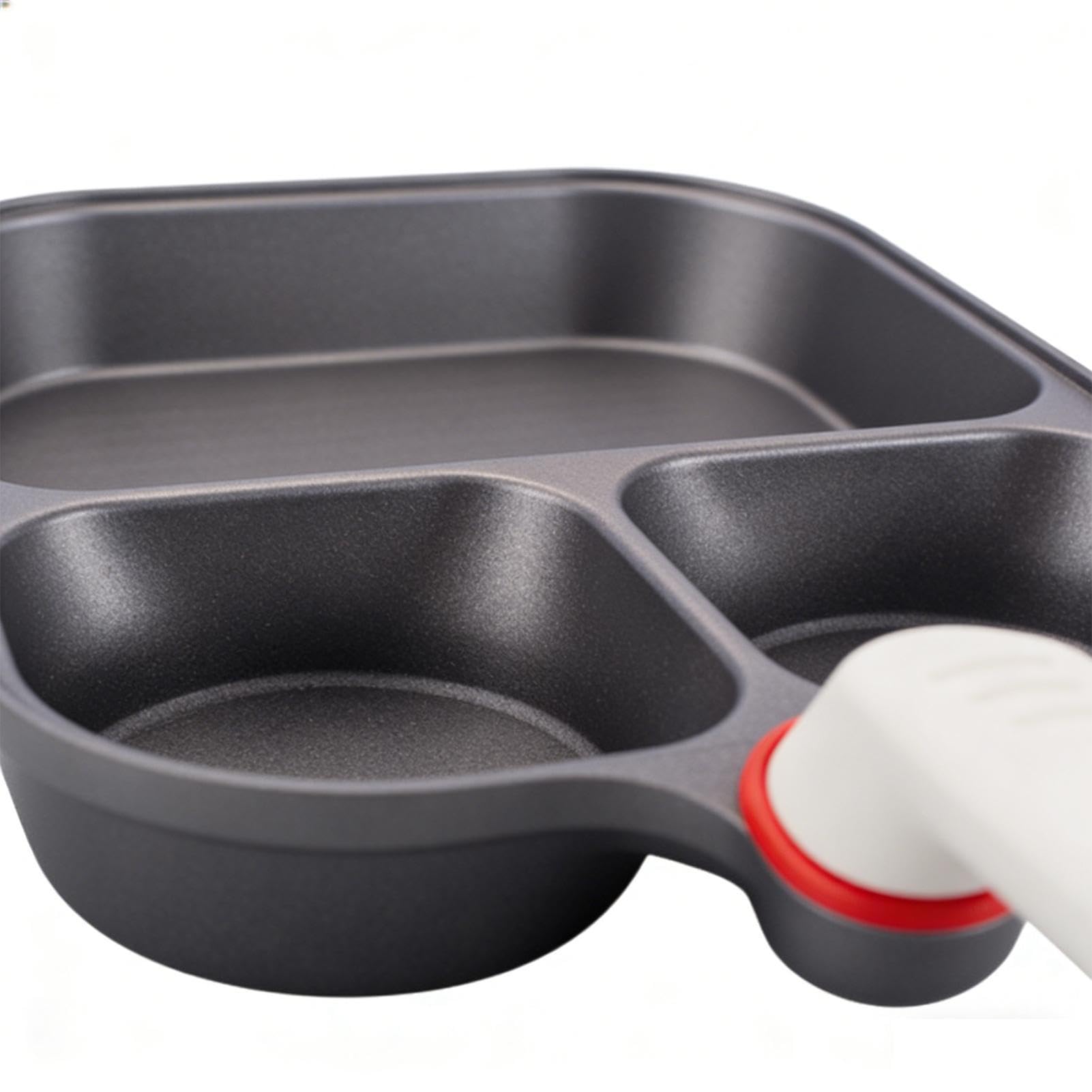 Padella per Uova Padella da Cucina a 3 Scomparti Multiuso | Tegami in Titanio con Coperchio e Spatola in Silicone per Uova, Pancake, Bacon e Preparazione Pasti