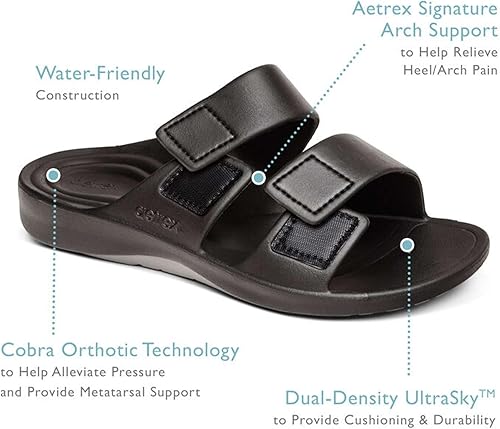 Miniatura 7 de Aetrex Men's Milos Water-Friendly Orthopedic Slides For Men - Adjustable Recovery Arch Support Mens Slide Sandals Summer