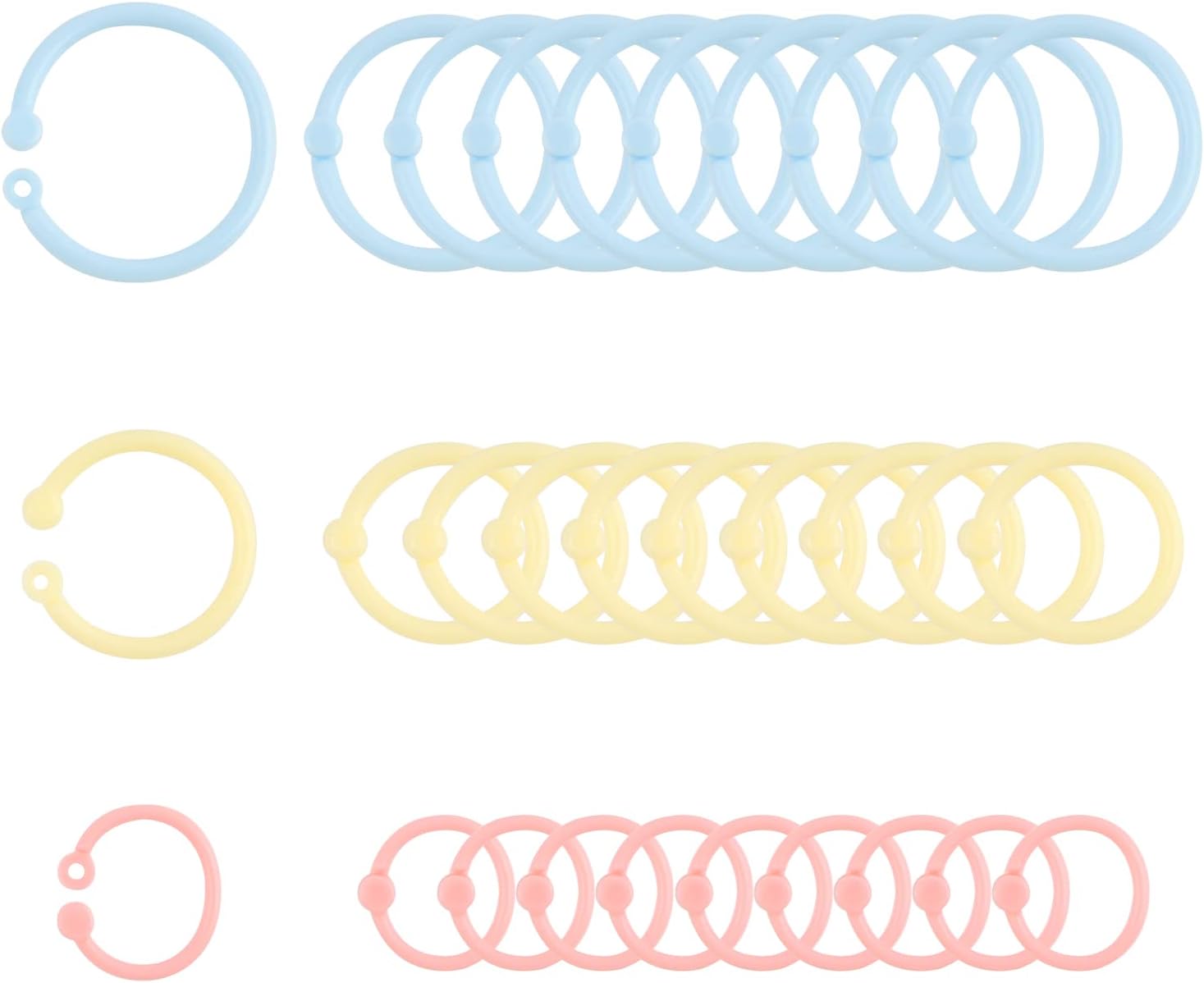 55Pcs Loose Leaf Binder Rings 3 Different Sizes Plastic