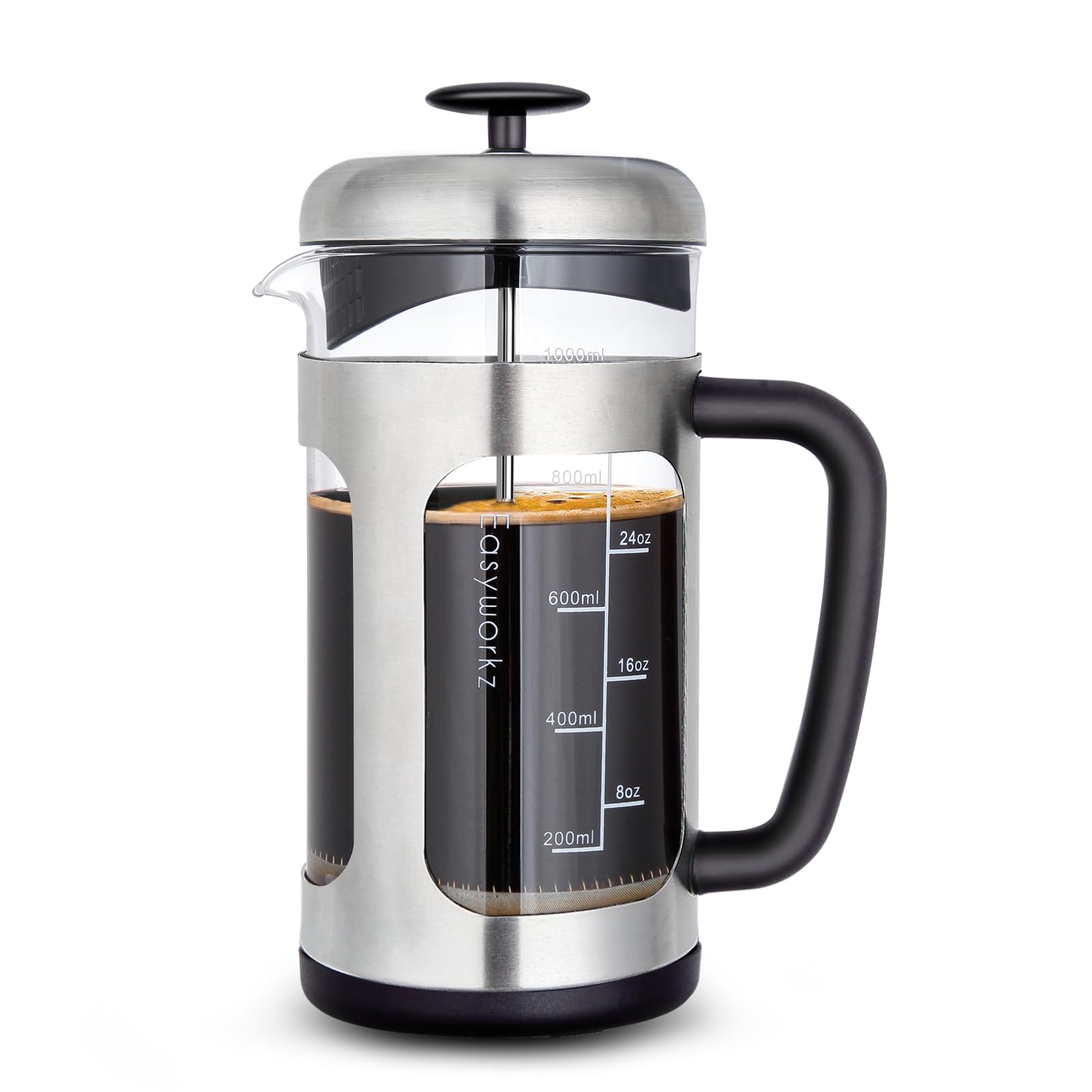 Easyworkz Stainless Steel French Press 34 oz Coffee Tea Maker with Soft Grip Handle