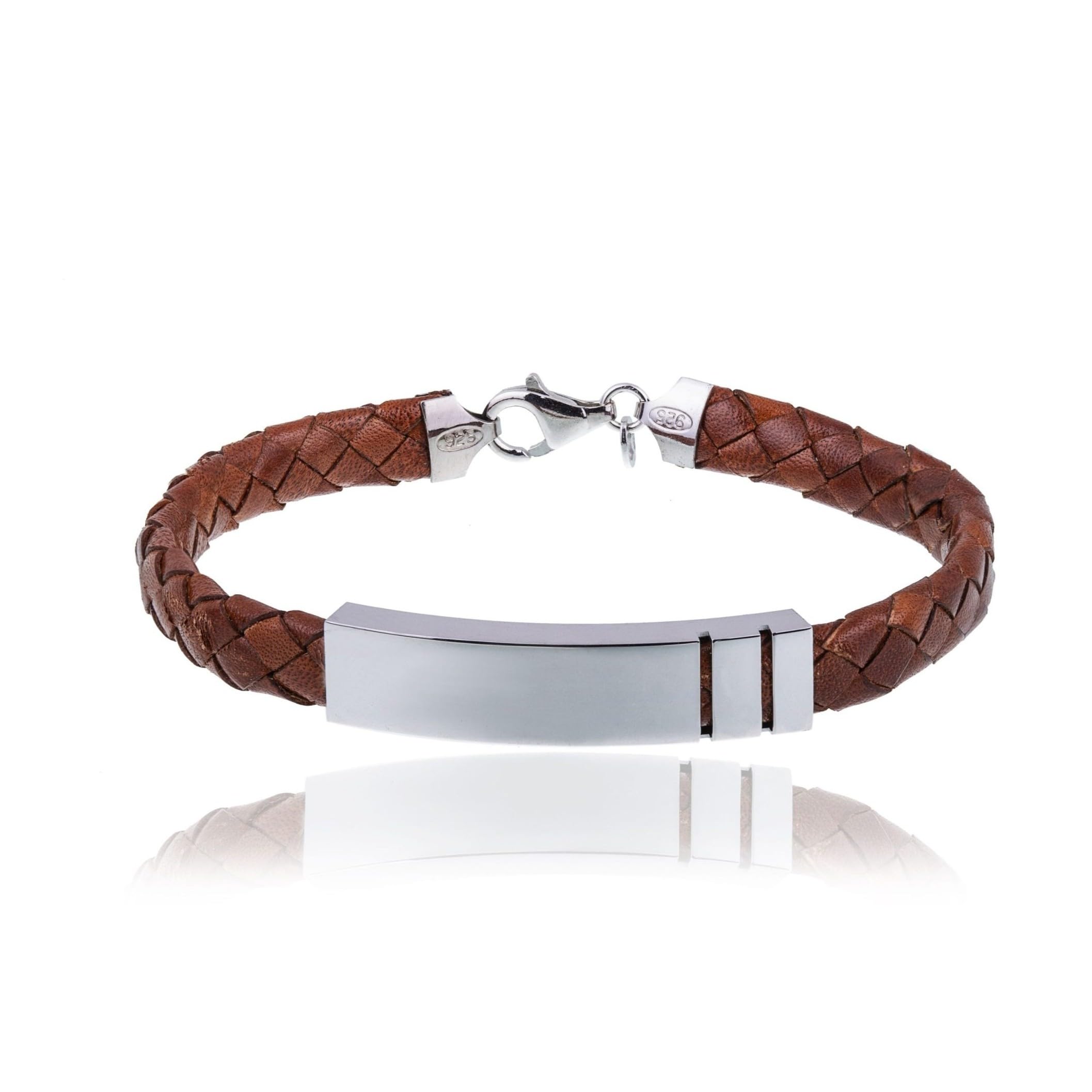 Sakrami Bracciale Uomo Pelle Intrecciata Blu, Marrone o Nera con Piastrina in Argento 925 – Scatola Personalizzabile con Dedica Incisa – Gioiello Moderno per Laurea o Anniversario