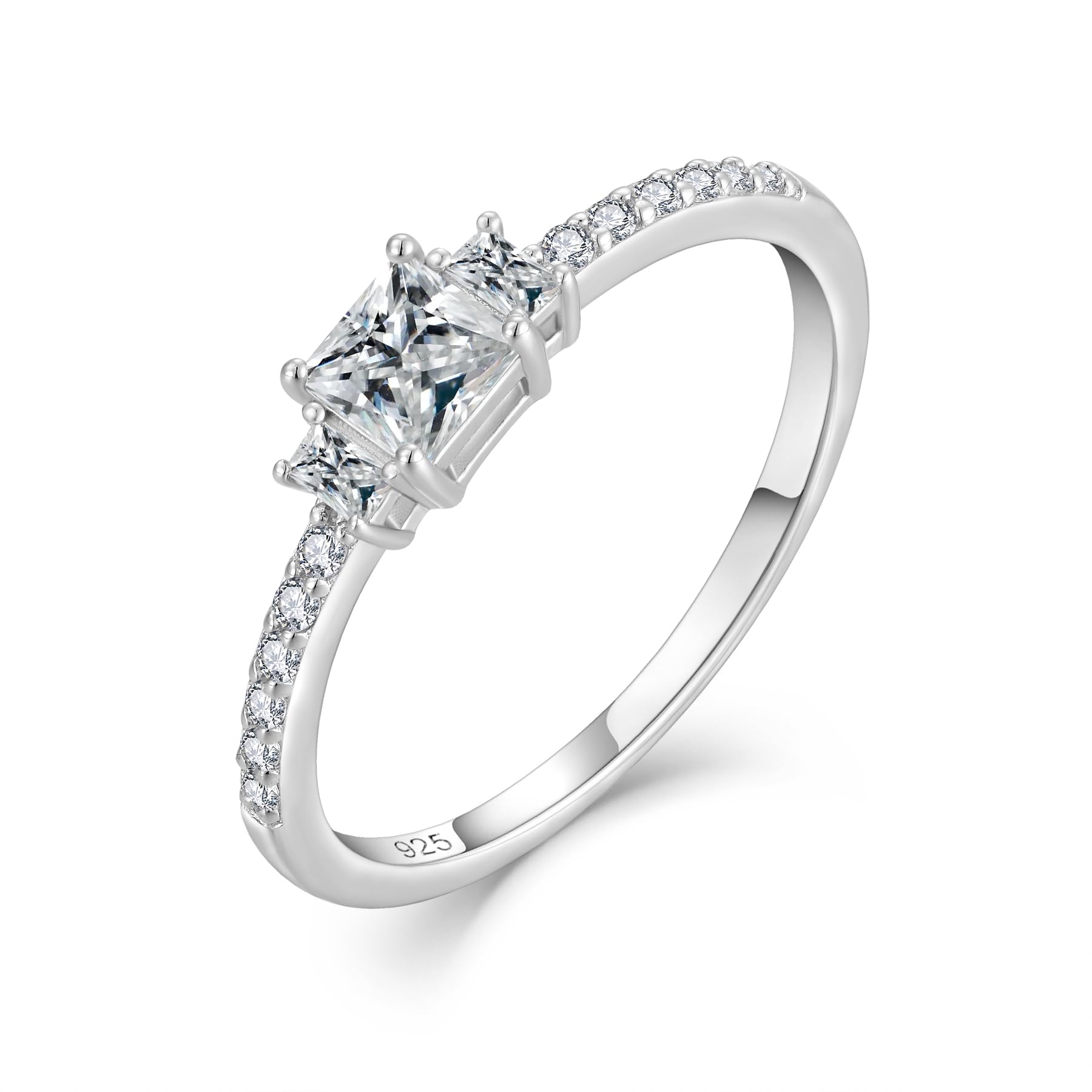 925 Sterling Silver Stackable Rings Birthstone Promise Rings Thin Half Eternity Halo Cubic Zirconia Wedding Band Rings Jewelry for Women Her, Size 5-10