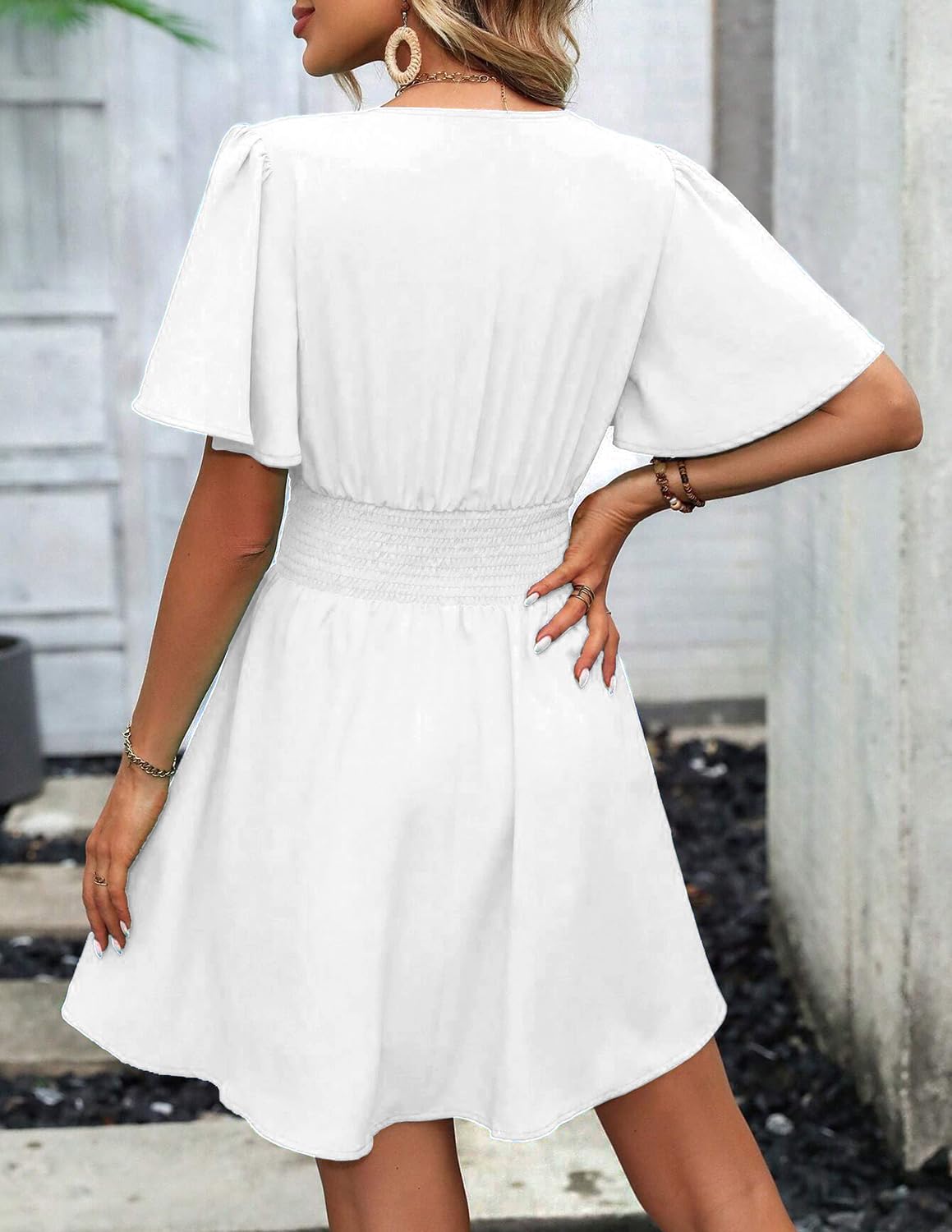 Vestito Casual da Donna Manica Lunga Vita Alta A Line Abiti Avvolgenti Scollo a V Midi Dress