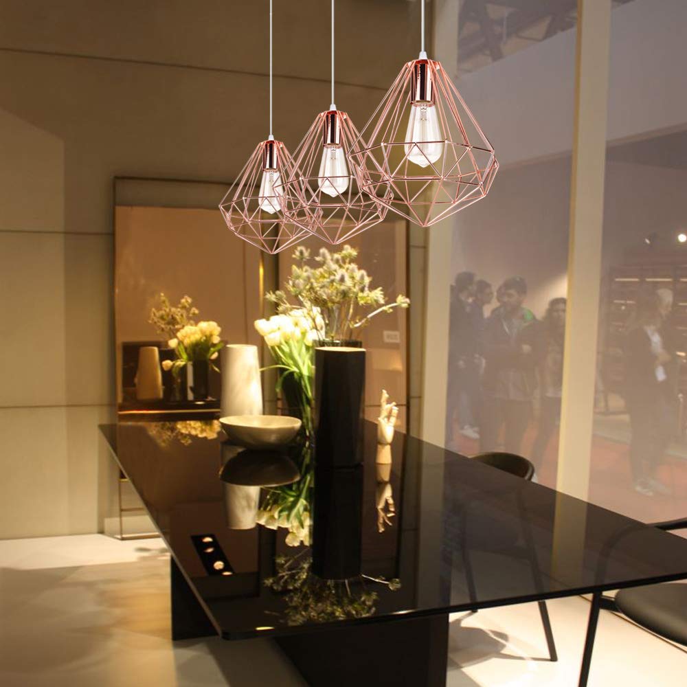 IDEGU Pendelleuchte Roségold – Moderne Käfig-Design Deckenleuchte Ø 25 Cm Für Wohnzimmer & Schlafzimmer