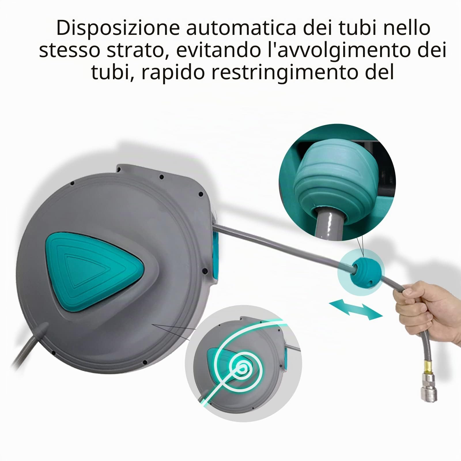 LZQ Avvolgitubo aria compressa professionale (20 m + 2 m), connessione 1/4" BSP giunto rapido, con riavvolgitore automatico e auto-stop