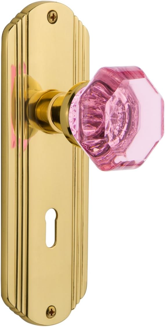 Nostalgic Warehouse 722789 Deco Plate with Keyhole Single Dummy Waldorf Pink Door Knob in Satin Nickel