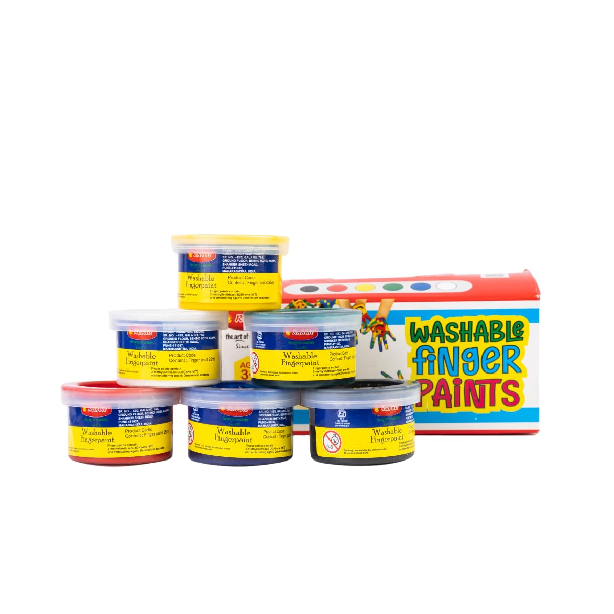 Creative Fun Finger Paint Set - Washable and Non-Toxic - 6 Vibrant Colors - Mess-Free Art Experience,For Kids Age 3+ years,Hand Painting Colours for Kids (25ML)