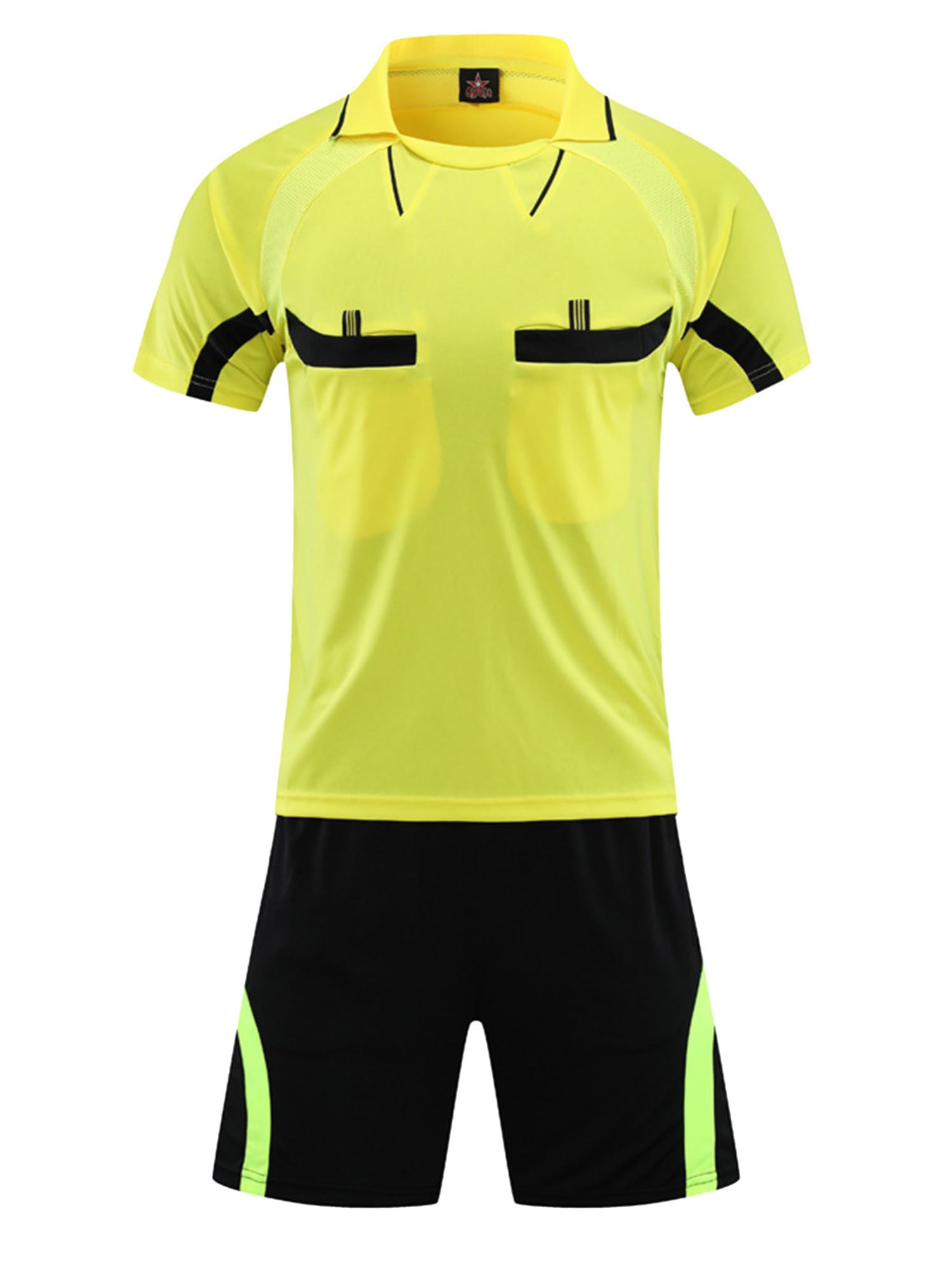 iEFiEL Uniforme da Arbitro Uomo Abbigliamento da Arbitro Completi Sportivi Tuta da Ginastica Maglia Arbitro Colletto Risvoltato Pantaloncini con Elastico per Partita dI Calcio