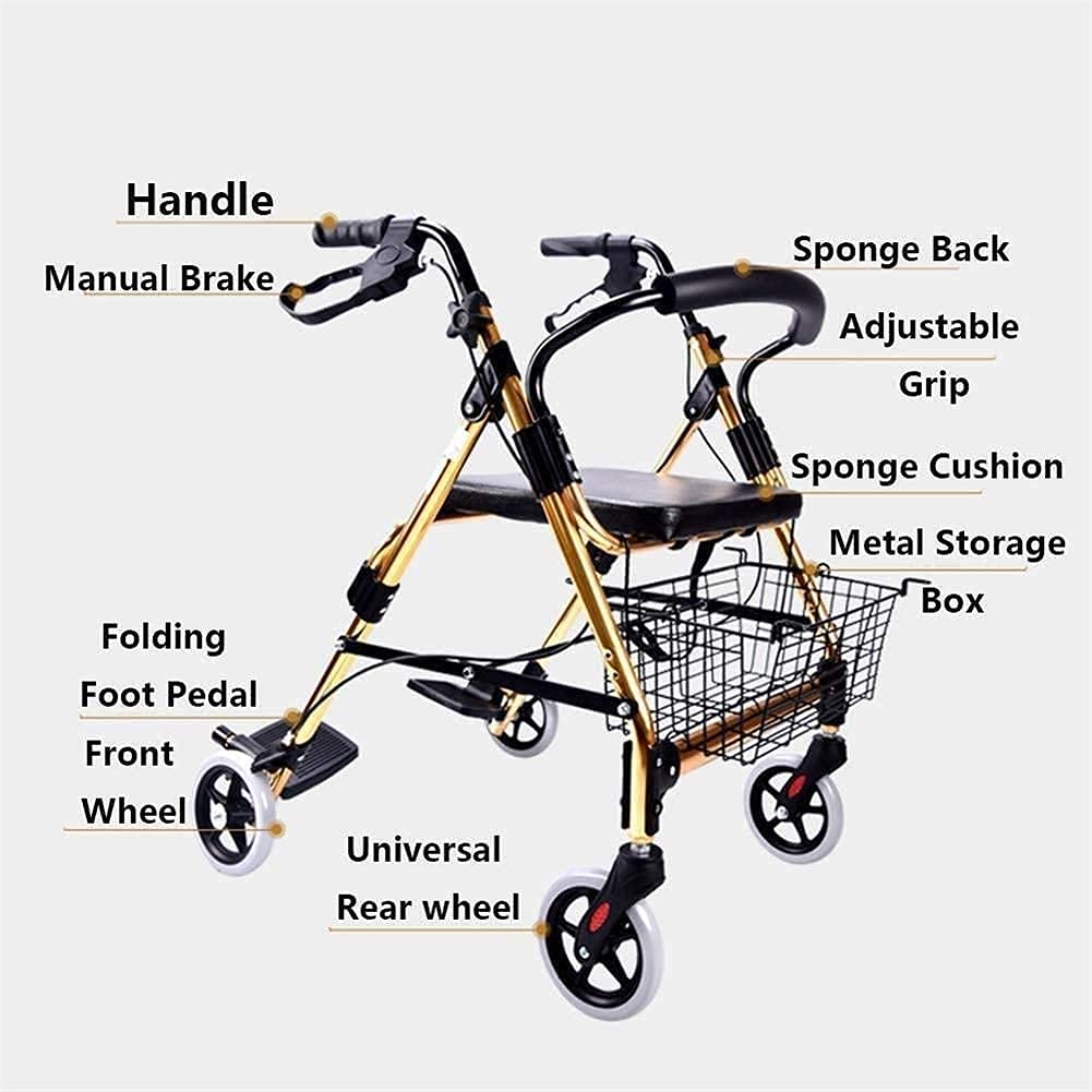 Rolling Walker für Senioren und Erwachsene, 4 Räder, mit gepolstertem Sitz, feststellbaren Bremsen, ergonomischen Griffen und Einkaufskorb, für ältere Menschen mit eingeschränkter Mobilität The New