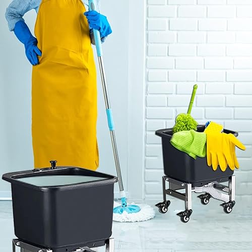 Miniatura 4 de Fregadero de fregona comercial independiente con rodillos, lavabo de servicio de fregona de plástico con botella de drenaje, cubos de fregona