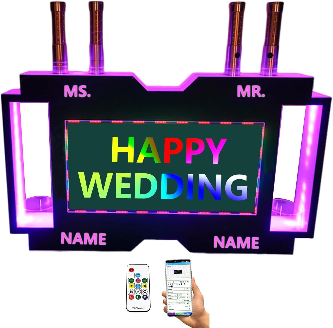 Upgrade LED Bottle Presenter with Bottle Display Shelf, 2x5000mAh Batteries, Acrylic Frame, Scroll Play RGB Color Display Screen, Letter Light Box Hand Sign Advertising Sign