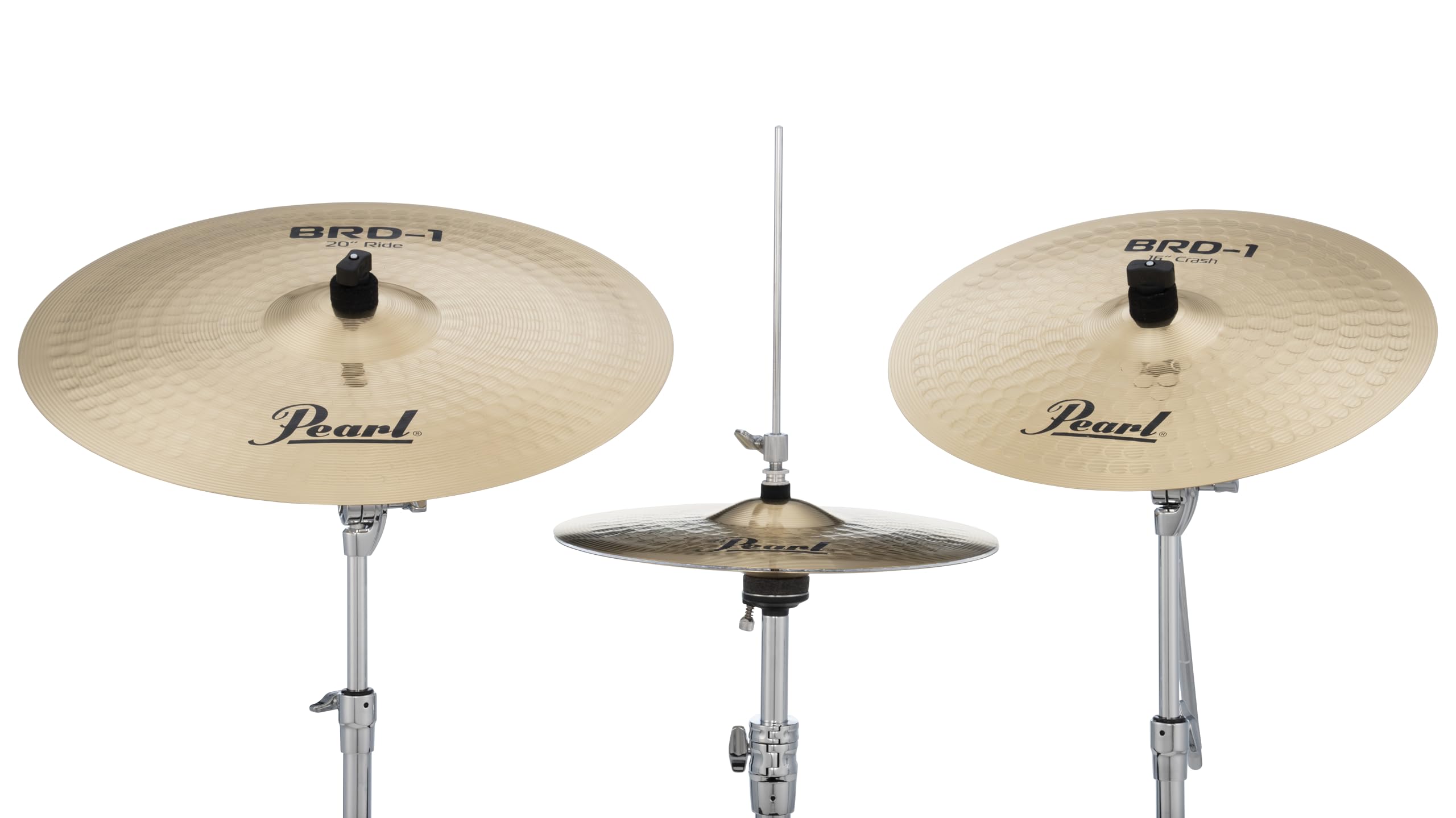 BRD1 Lot de 3 cymbales ; logo Pearl ; charleston 35,6 cm, crash de 40,6 cm, vélo de 50,8 cm