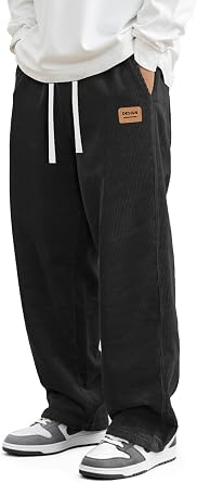 JEMLDL Mens Corduroy Pants Drawstring Elastic Waist Casual Pants Straight Baggy Sweatpants with Pockets