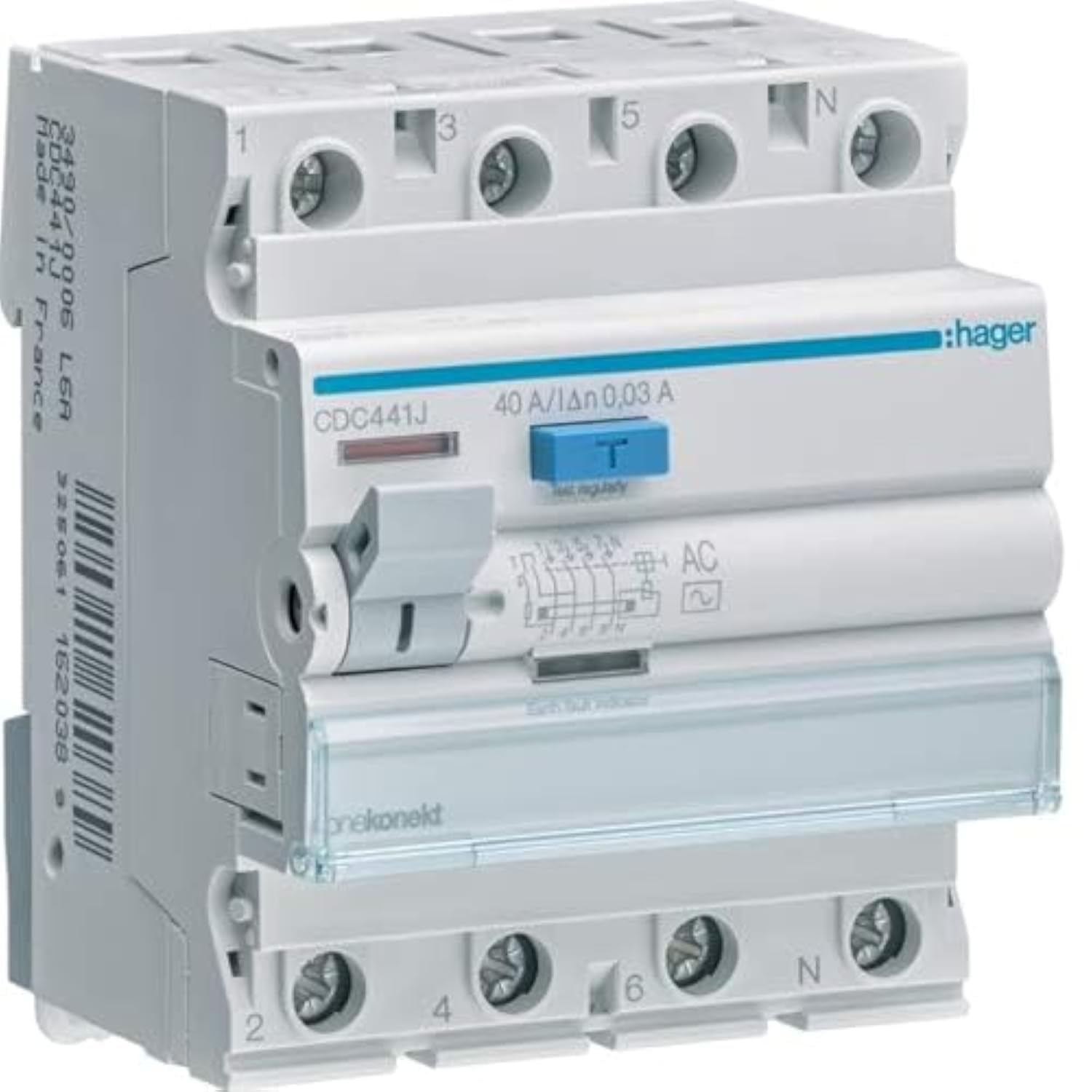 Hager Earth Leakage Circuit Breaker - 40A 4Pole 30MA (ELCB/RCCB) CDC441J