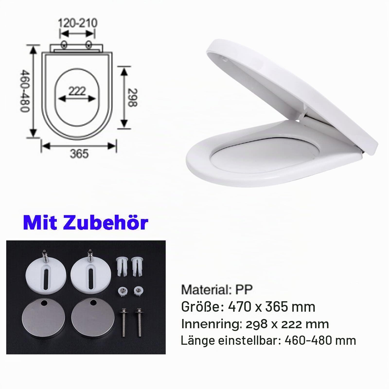 Royalswill Toilettendeckel, D-Form Toilettensitz, WC Sitz mit Absenkautomatik, Quick Release Funktion, Antibakteriell Klodeckel aus Duroplast mit Scharnieren, Toilet Seat WC Deckel Klobrille, weiß